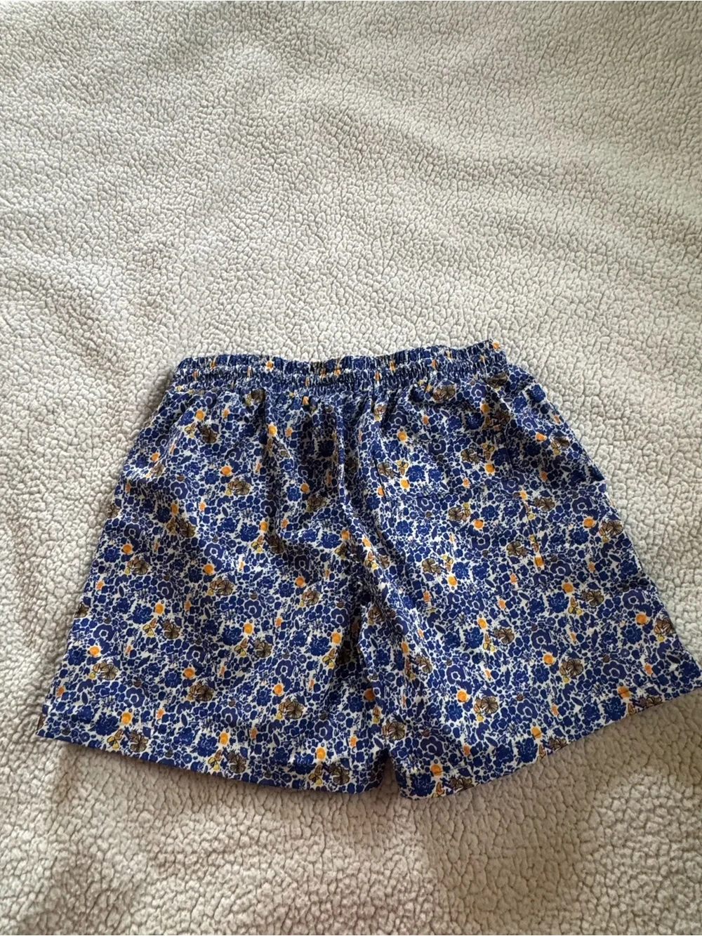 Strawberry Milk Mob Blue Swim Shorts with Yellow Drawstring